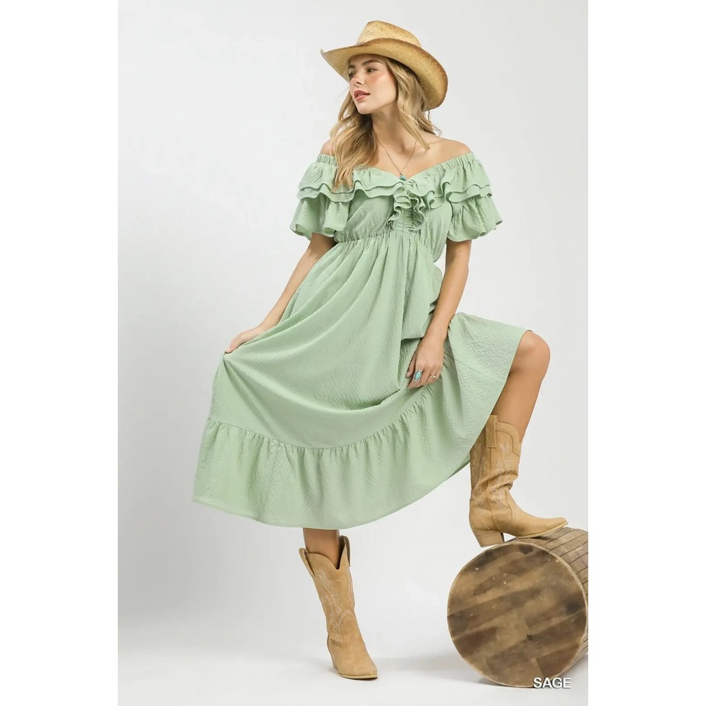 Umgee Textured Ruffle‎ Midi Dress - Large - Picture 6 of 6